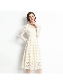 Outlet Square collar pinched waist European style dress