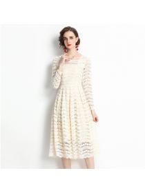 Outlet Square collar pinched waist European style dress