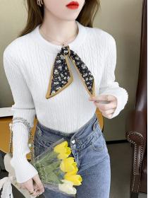 Outlet  Bowknot Matching Pure Color Fashion Top 