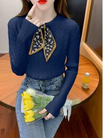 Outlet  Bowknot Matching Pure Color Fashion Top 