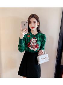 Outlet Pullover embroidery plaid tops retro bottoming sweater