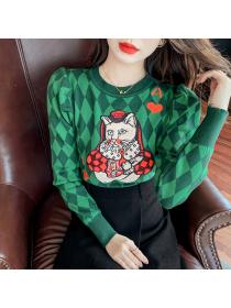 Outlet Pullover embroidery plaid tops retro bottoming sweater