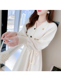 Outlet Frenum lady autumn knitted embroidery long dress