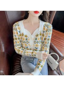 Outlet Floral short tops temperament square collar sweater