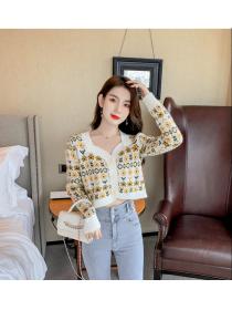 Outlet Floral short tops temperament square collar sweater