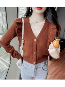 Outlet Autumn long sleeve short tops wood ear slim sweater