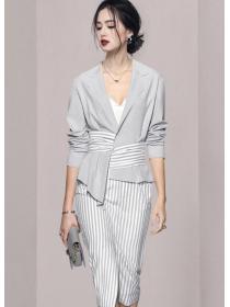 For Sale Stripe Fashion Show Waist Slim Dress 