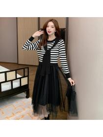 Outlet France style Pseudo-two sweater knitted dress