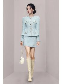 Outlet Temperament short skirt fashion woolen coat a set