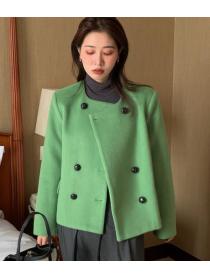 Short Style Pure Color Button Matching Coat 