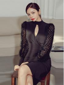 Korean Style Hollow Out Stand Collars Fashion Dress 