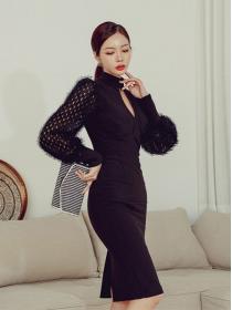 Korean Style Hollow Out Stand Collars Fashion Dress 