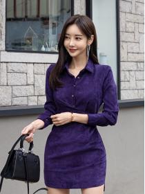 Korean Style Pure Color Drpae Fashion Dress