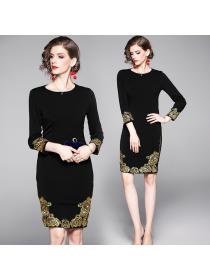 Outlet Bottoming embroidery inside the ride temperament black dress