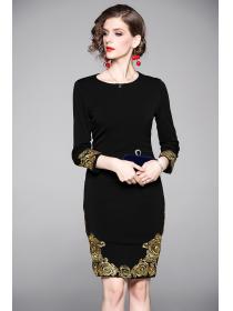 Outlet Bottoming embroidery inside the ride temperament black dress