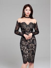 Korean Style Pure Color Off Collars Sexy Dress