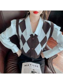 Outlet Temperament tops retro waistcoat 2pcs set