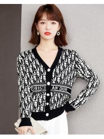 New Style Printing Show Waist Knitting Top 