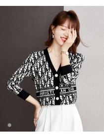 New Style Printing Show Waist Knitting Top 
