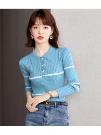 Discount Color Matching Slim Knitting Top 