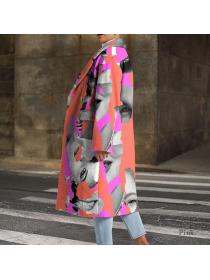 Outlet Winter fashion Medium length fashion leaf print coat