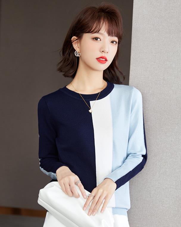 Outlet On Sale Color  Matching Knitting Fashion Top