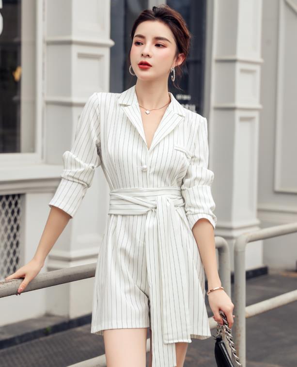 Korean Style OL  Stripe Fashion Show Waist Jumpsuits