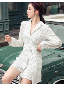 Korean Style OL  Stripe Fashion Show Waist Jumpsuits 