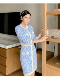 Korean Style Printing Show Waist Knitting Dress 