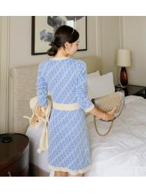 Korean Style Printing Show Waist Knitting Dress 