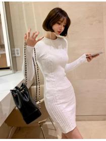 Korean Style Pure Color Knitting Slim Dress 