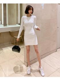 Korean Style Pure Color Knitting Slim Dress 