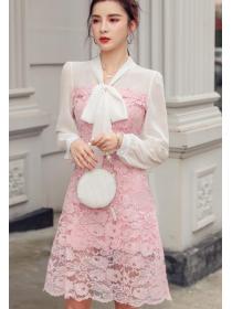 For Sale Color Matching Slim Bowknot Matching Dress 