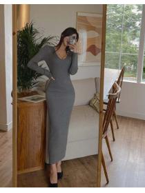 New Style Pure Color Knitting Slim Dress 