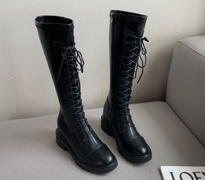 Outlet Sexy Round-toe Lace-up Thick Flatform High Boots
