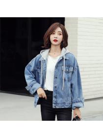 Outlet Vintage style Loose-fitting Hoodies Casual Denim jacket