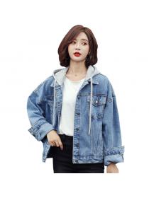Outlet Vintage style Loose-fitting Hoodies Casual Denim jacket 