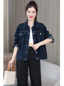 Outlet Vintage style Korean fashion Dark blue Winter Casual Denim jacket 