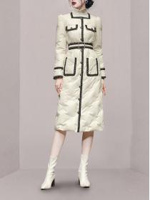 Outlet Color Matching Grace Fashion Long Coat 