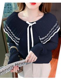 Korean Style Doll Collars Bowknot Matching Knitting Top 