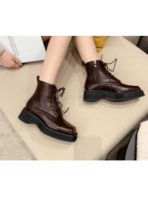 Outlet Fashion square toe lace-up ankle boots Thick platform Martin boots