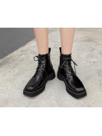 Outlet Fashion square toe lace-up ankle boots Thick platform Martin boots