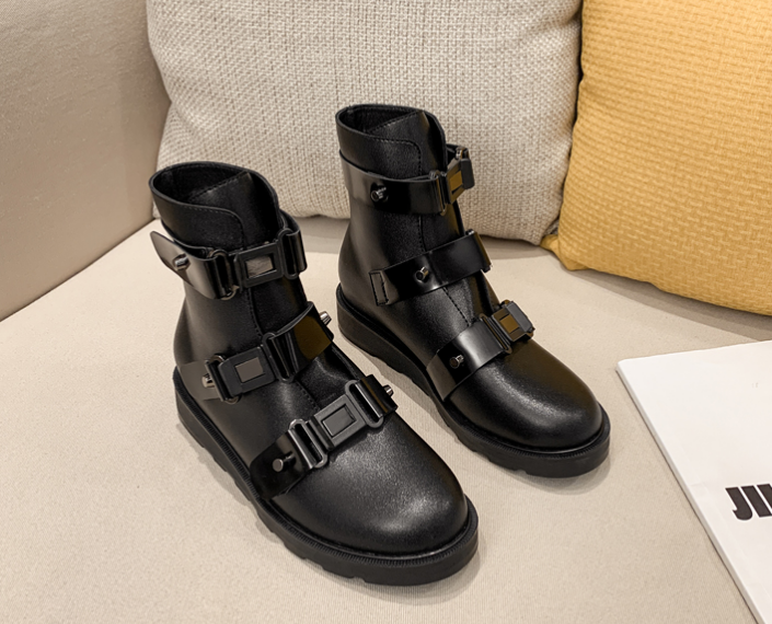 Outlet New flat British style belt buckle ankle boots