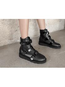Outlet New flat British style belt buckle ankle boots