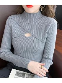 On Sale Stand Collars Hollow Out Knitting Top  