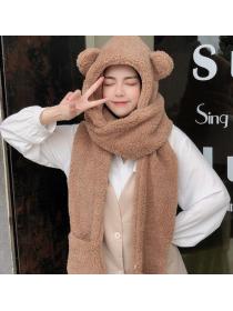 Outlet Cute little bear scarf hat gloves three-piece set autumn/winter three-in-one warm lamb sca...