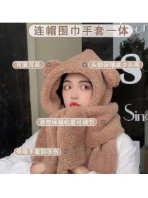 Outlet Cute little bear scarf hat gloves three-piece set autumn/winter three-in-one warm lamb scarf for ladies