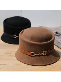 Outlet British fashion wool hat Belt metal buckle Fisherman hat Circle top Short brimmed hat