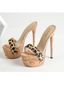 Outlet European style simple leopard print 16cm high heel Slipper