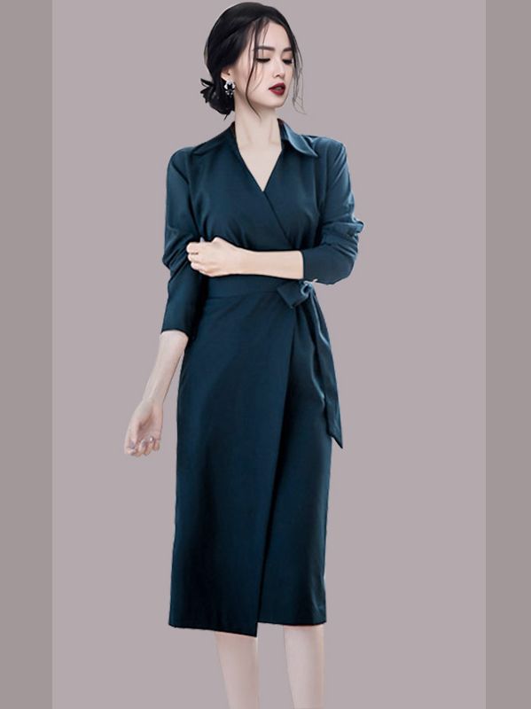 Korean Style OL  Style Stand Collars Chiffon  Dress